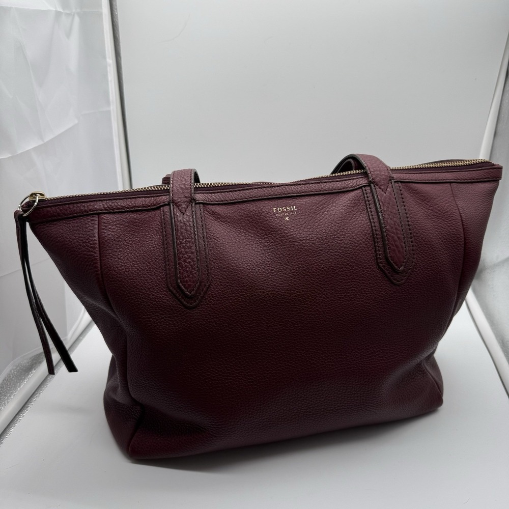 Fossil Sydney Tote Shoulder Bag Purse Handbag Leather Burgundy